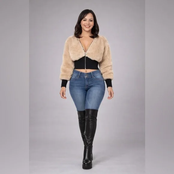 Velvet Fashion Flow Jacket Women's Spliced Wool Short Comfortable Long Sleeve - Picture 3 of 15